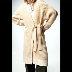 🩵 ZARA Wrap Front Knit Long Cardigan Duster sz Medium